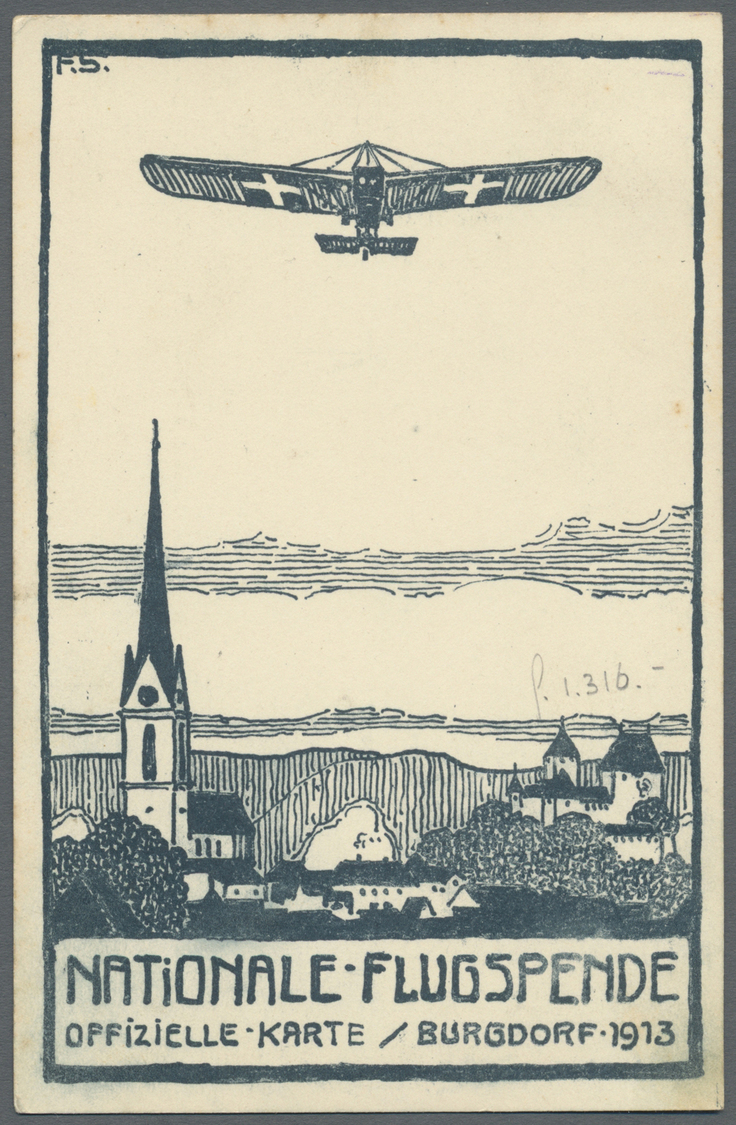 Schweiz - Halbamtliche Flugmarken: 1913, 50 C. Flugpost Burgdorf-Bern Zus. Mit 5 Rp. Tellknabe Auf Offiz. Bild - Oblitérés