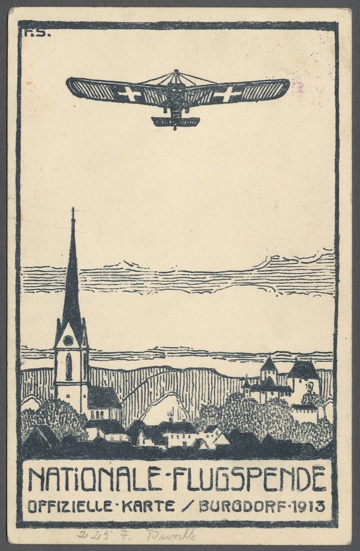 Schweiz - Halbamtliche Flugmarken: 1913 (30.III.) Burgdorf: Offizielle Karte OK 1 Mit 50 Cts. Flugpostmarke Un - Used Stamps