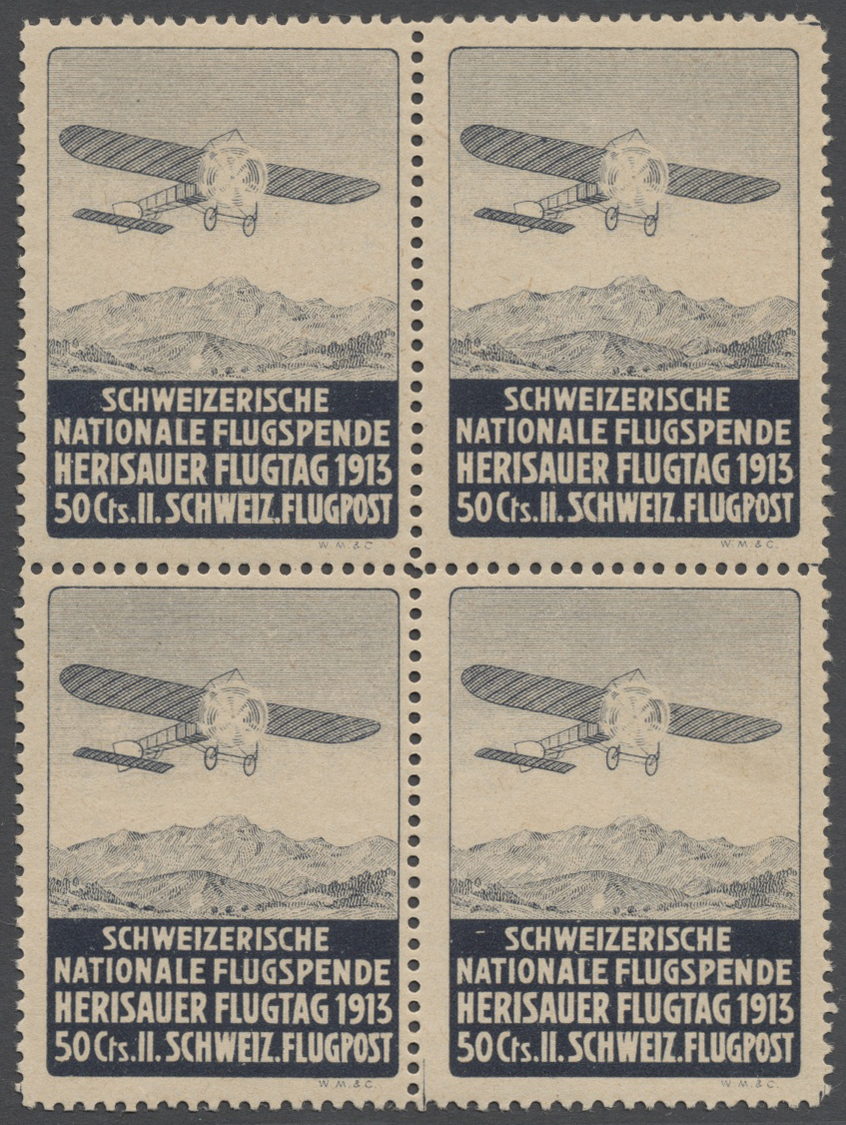 /** Schweiz - Halbamtliche Flugmarken: 1913 (30.III.) Herisau: 50 C. Dkl'blau (2. Auflage) Im Postfrischen 4er-Blo - Used Stamps