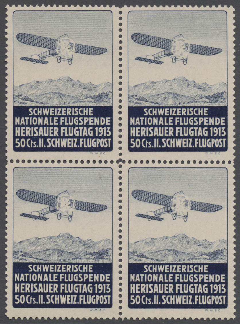 /** Schweiz - Halbamtliche Flugmarken: 1913 Herisau: Flugpostmarke Im Tadellosen 4er-Block, Postfrisch. Attest Ren - Used Stamps