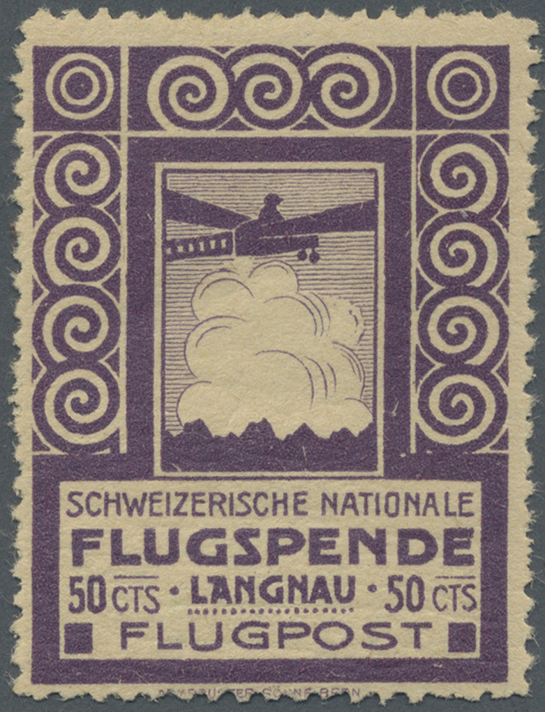 ** Schweiz - Halbamtliche Flugmarken: 1913, 50 C. Flugpost Langnau-Bern, Postfrisch (Gummi Teils Getönt/krakelig) - Oblitérés