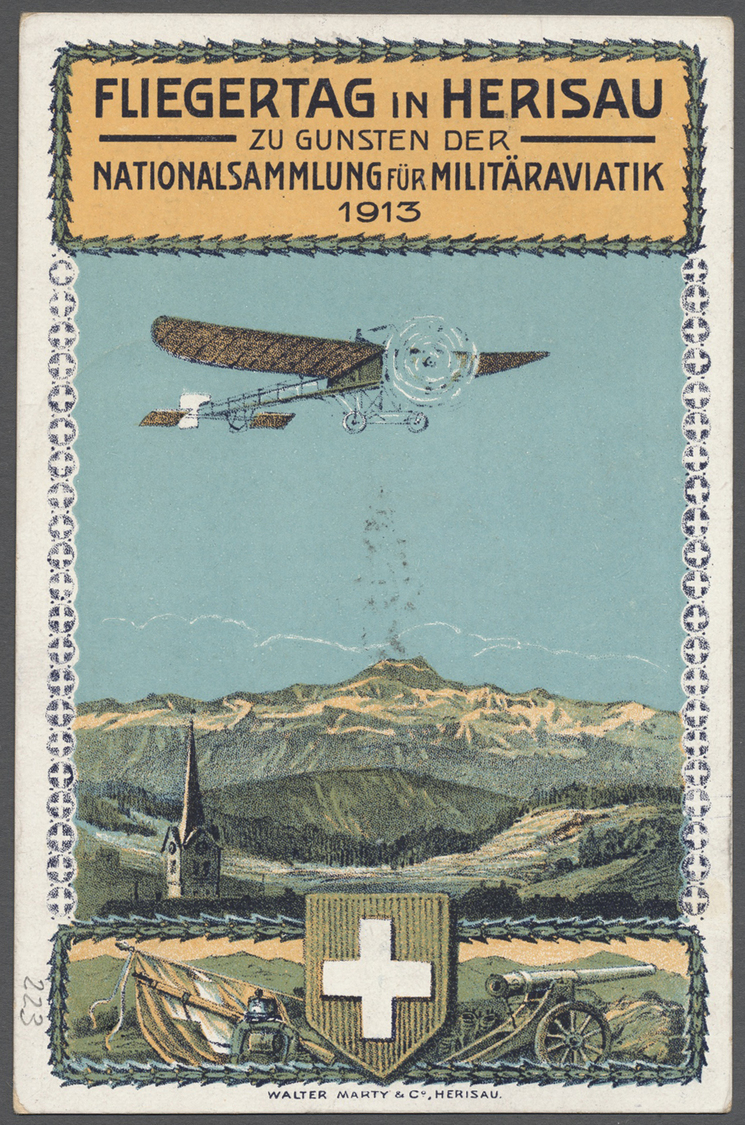 **/ Schweiz - Halbamtliche Flugmarken: 1913/38: Züricher Flugspendenvignette ''Flugzeug'' Postfrisch Sowie Offizie - Oblitérés