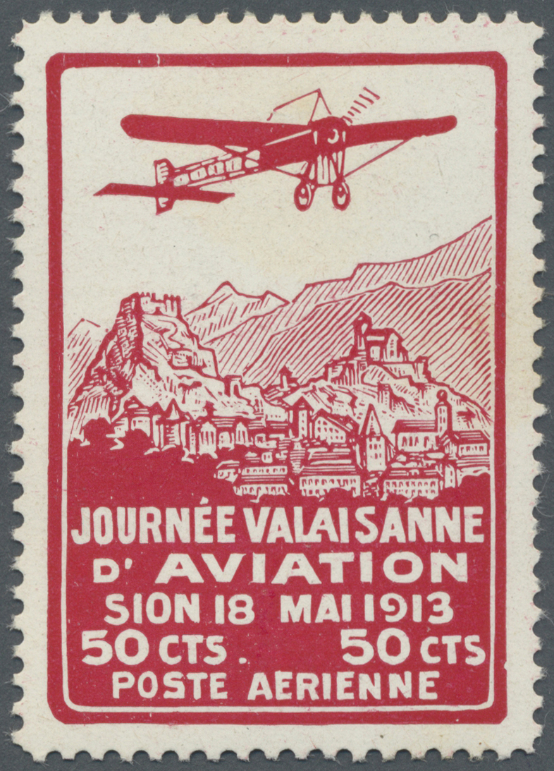 ** Schweiz - Halbamtliche Flugmarken: 1913, 50 C. Flugpost Sitten-Siders, Gestrichenes Papier, Postfrisch, Rechts - Used Stamps