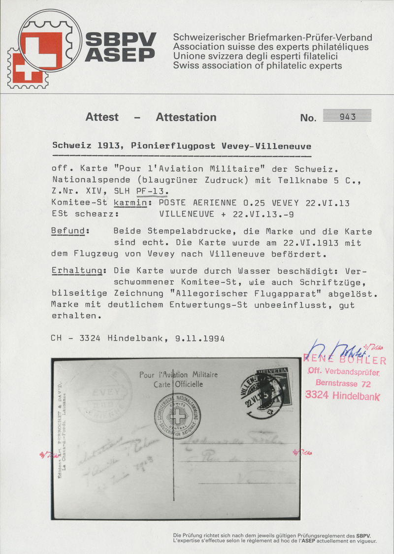 Br Schweiz - Halbamtliche Flugmarken: 1913, Flugtag Vevey 22.6., 5 C. Freimarke Mit Poststempel "VILLENEUVE 22.VI - Used Stamps