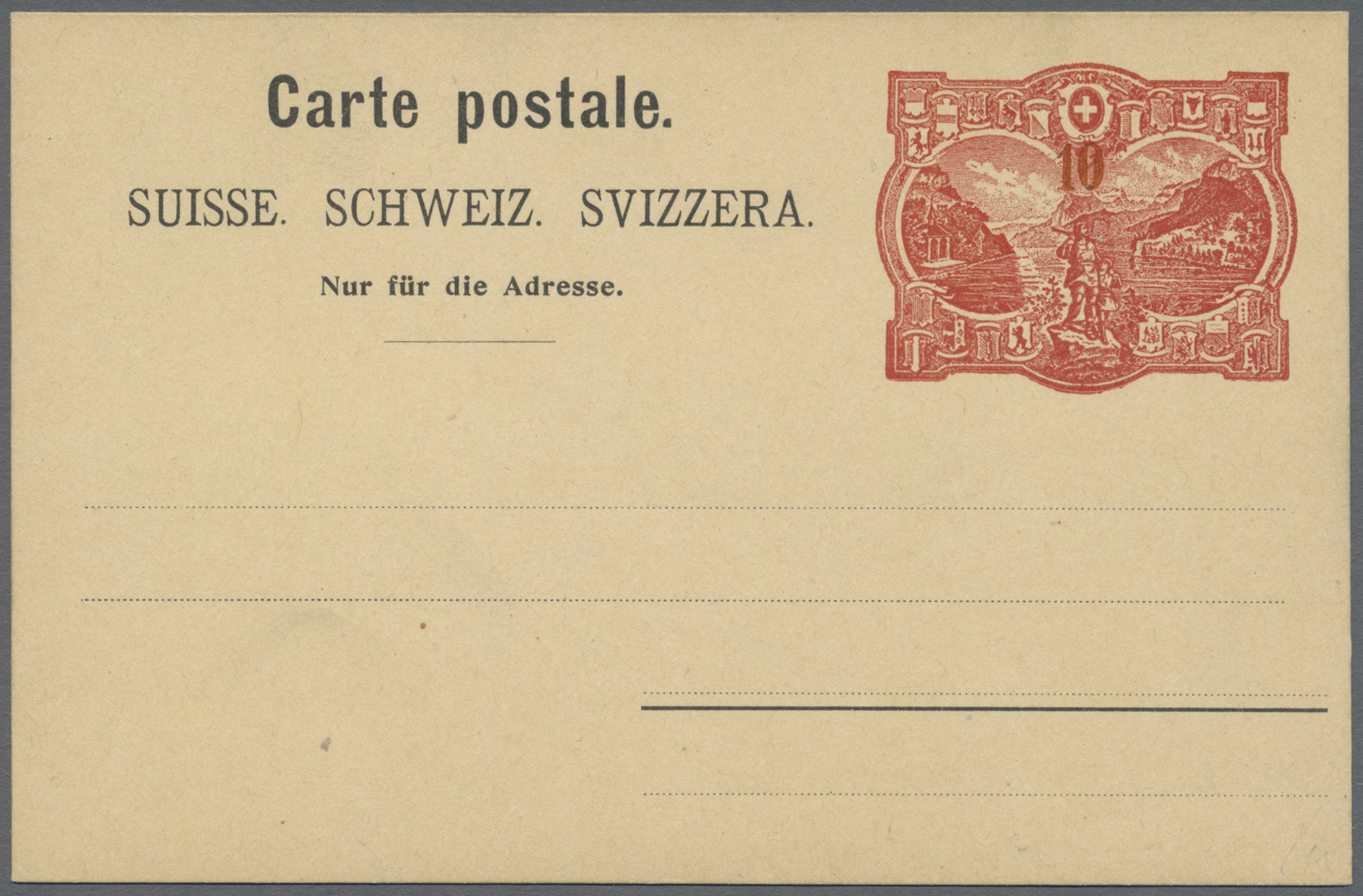 GA Schweiz - Ganzsachen: 1905, GANZSACHEN-Karte „RÜTLI-Essay" Zu 10 Rp. Mit Großem Wertschild 'Rütli, Tellvater U - Entiers Postaux