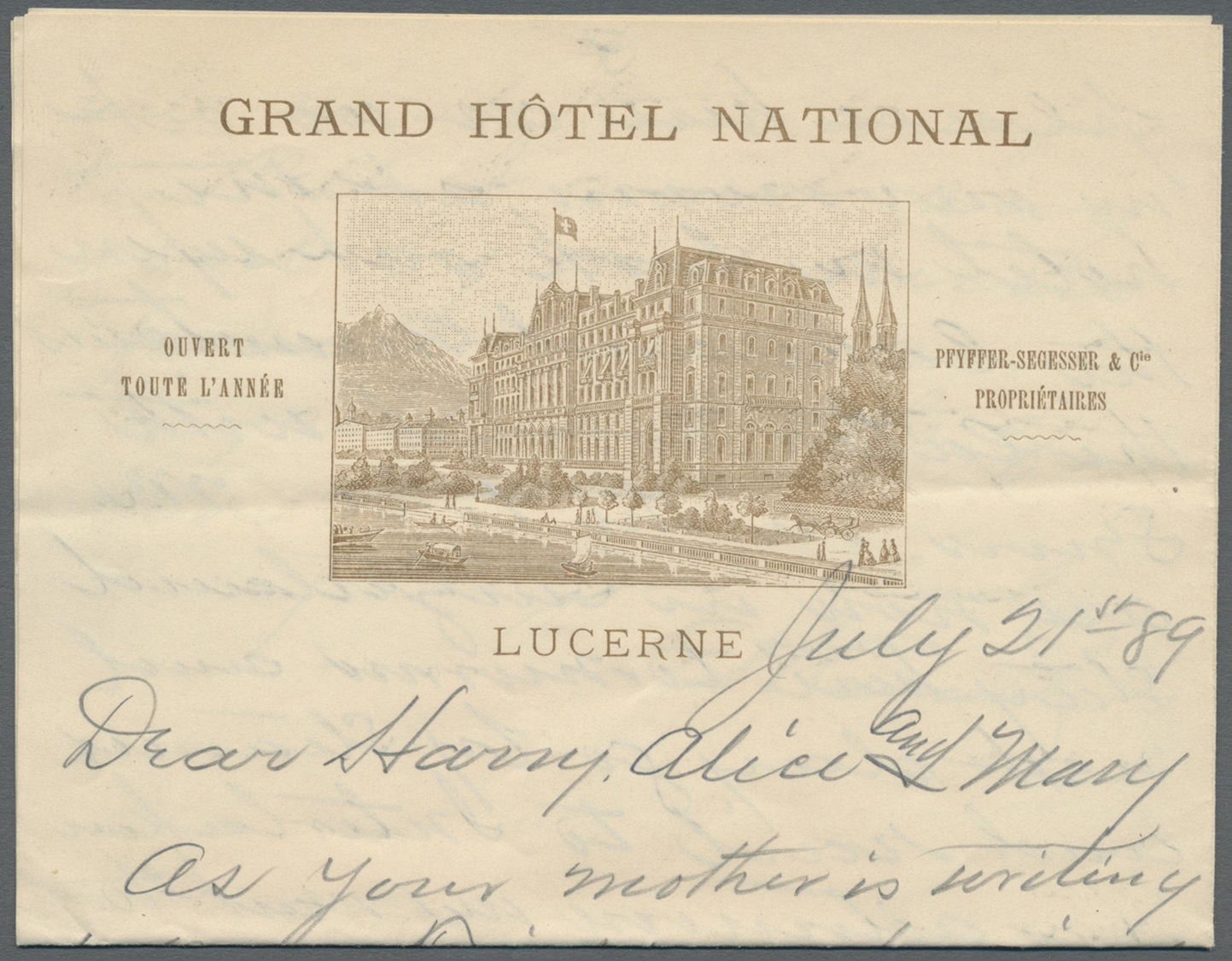 Br Schweiz - Hotelpost: 1889: Drei Briefe (Umschläge + Illustrierte Briefbögen) Verschiedener Hotels In Die USA, - Autres & Non Classés
