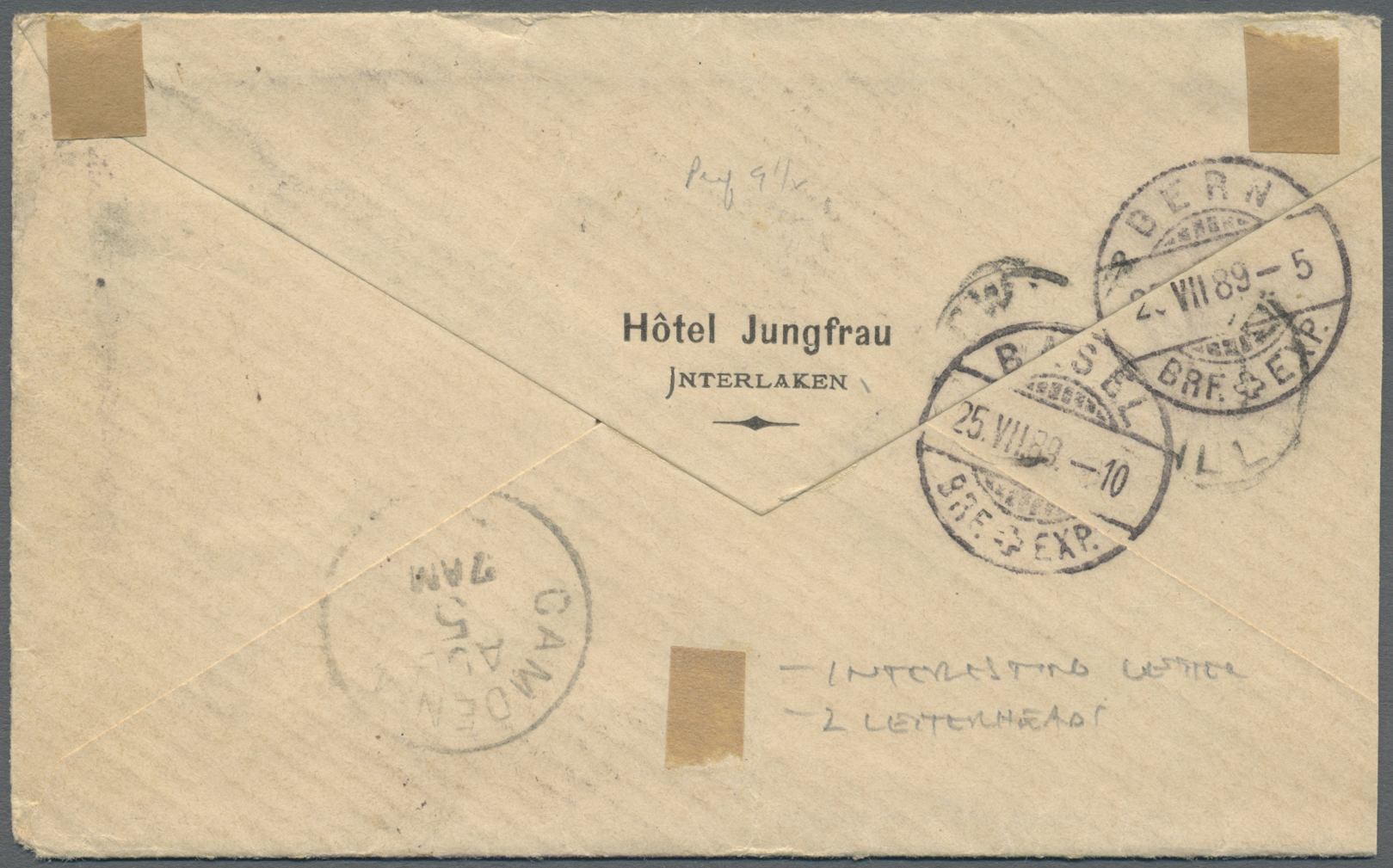 Br Schweiz - Hotelpost: 1889: Drei Briefe (Umschläge + illustrierte Briefbögen) verschiedener Hotels in die USA,