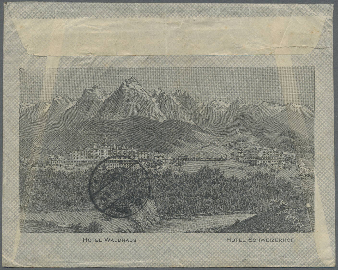 Br Schweiz - Hotelpost: 1900 Rückseitig Großflächig Illustrierter Briefumschlag Vom Hôtel Waldhaus & Schweizerhof - Autres & Non Classés