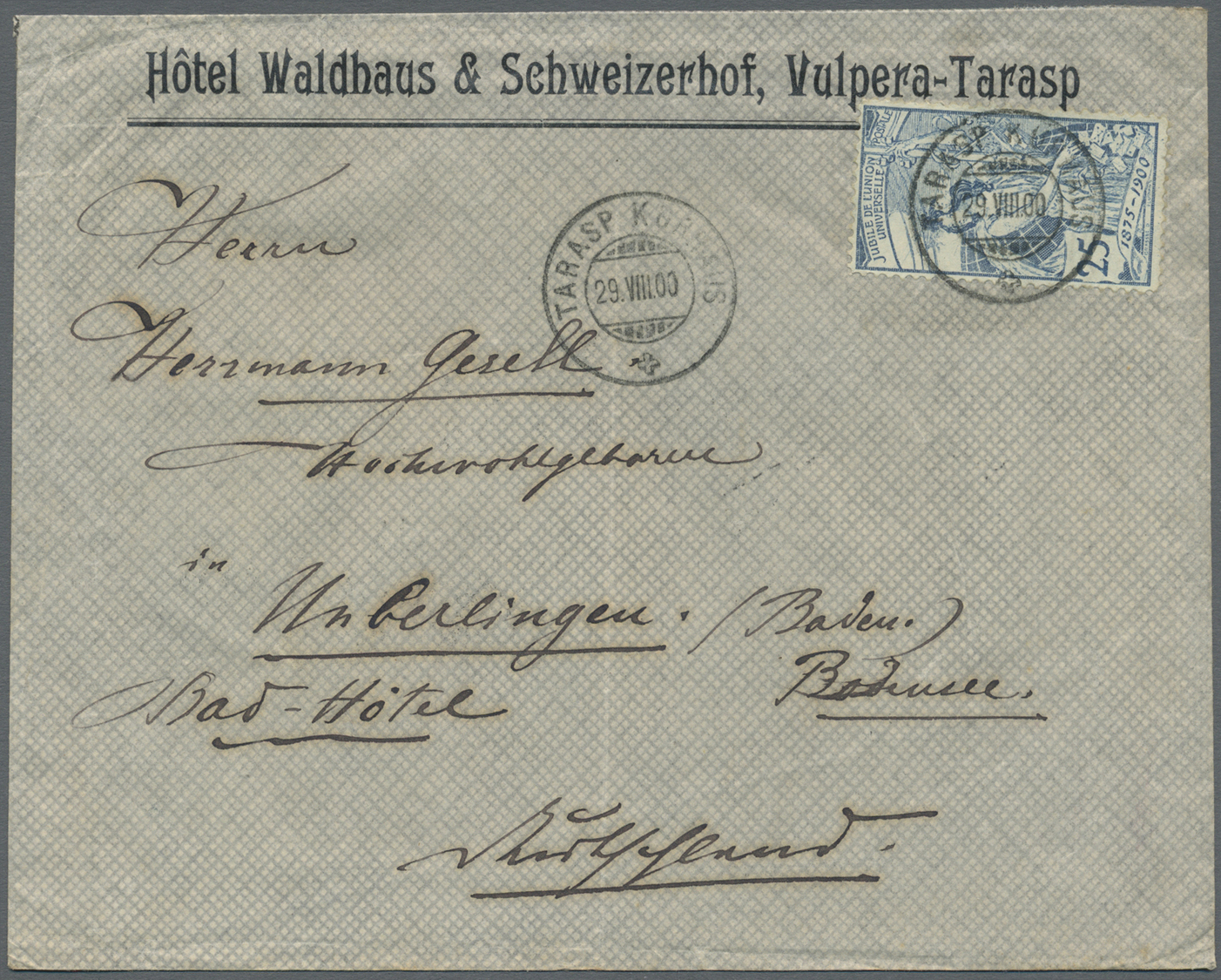 Br Schweiz - Hotelpost: 1900 Rückseitig Großflächig Illustrierter Briefumschlag Vom Hôtel Waldhaus & Schweizerhof - Autres & Non Classés