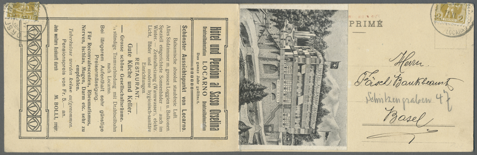 Schweiz - Hotelpost: 1909 Doppelkarte "Hôtel Und Pension Al Sasso Orselina" In Locarno Mit Doppelseitiger, Far - Other & Unclassified