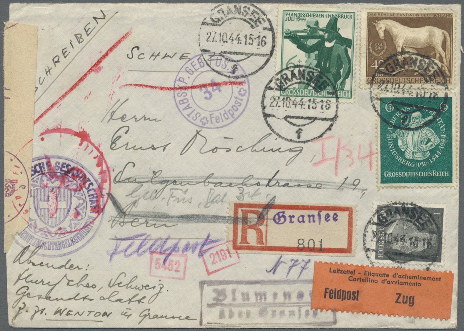 Br Schweiz - Besonderheiten: 1942/1944, Incoming Mail Mit Drei Briefen. Dabei Dienspost, Absender "Das Deutsche G - Autres & Non Classés