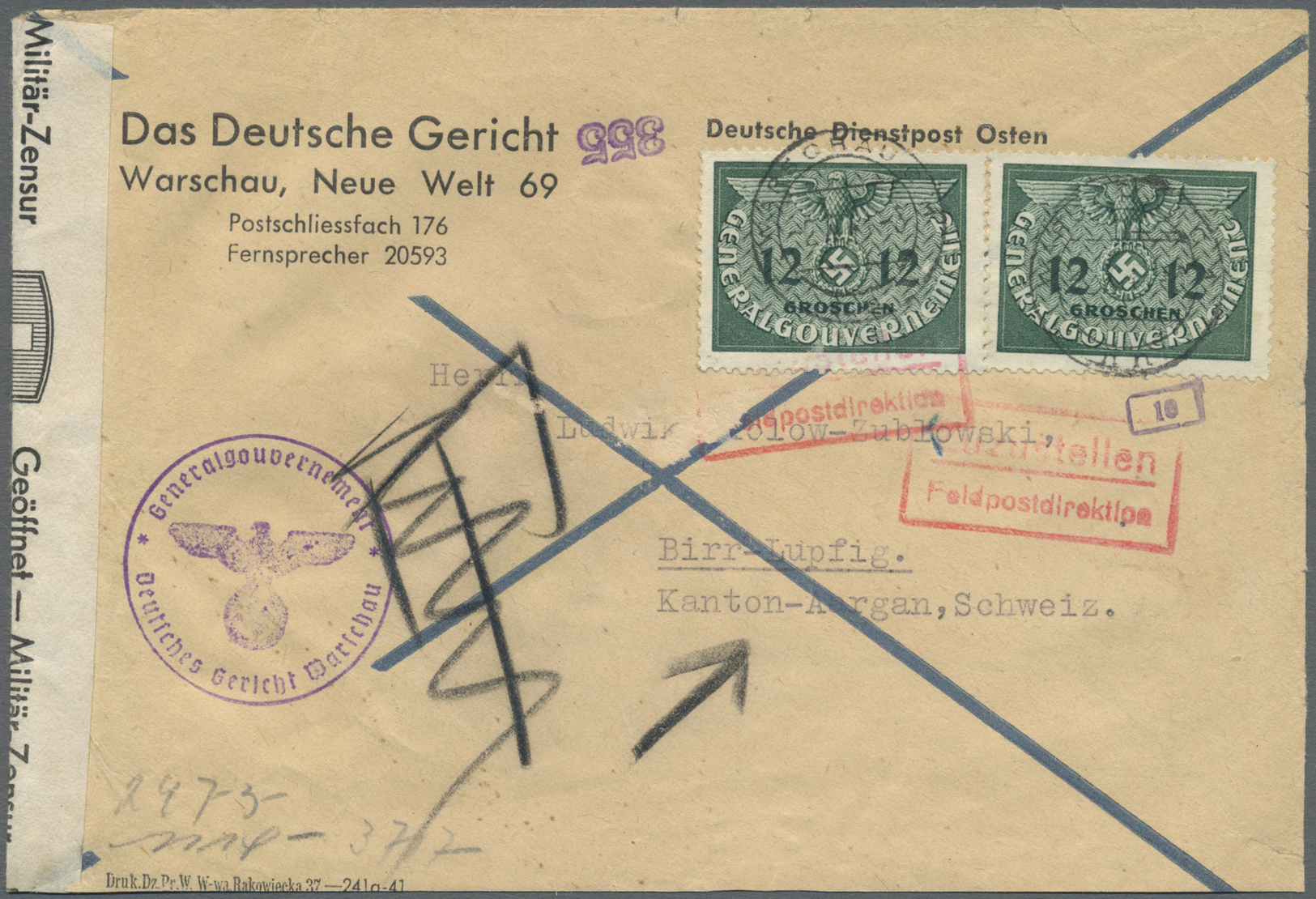 Br Schweiz - Besonderheiten: 1942/1944, Incoming Mail Mit Drei Briefen. Dabei Dienspost, Absender "Das Deutsche G - Autres & Non Classés