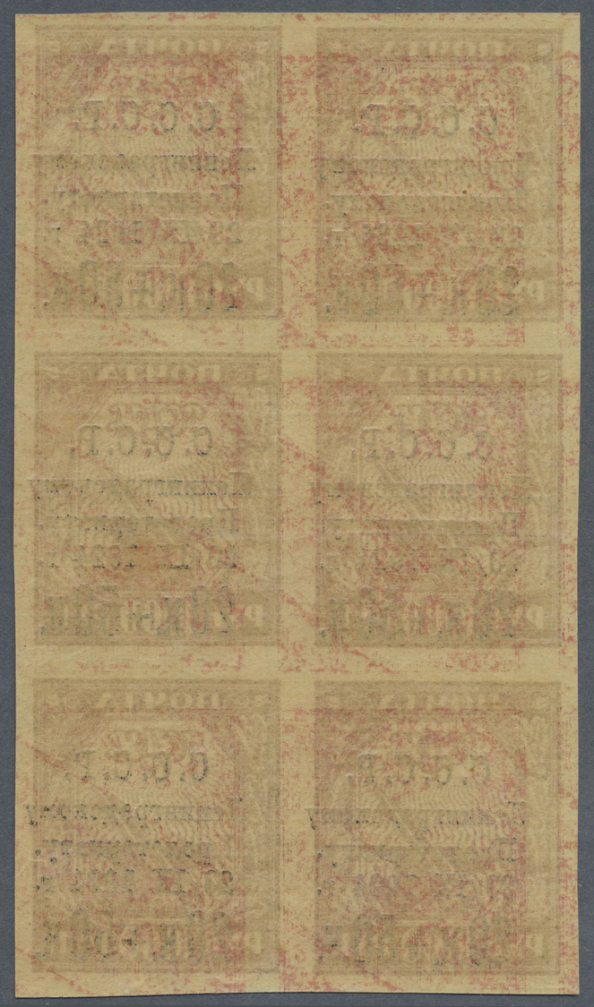 ** Sowjetunion: 1924. Leningrad Flood Issue 20k+50k On 1000r In A Block Of Six. Two Stamps With VARIETIES. Mint, - Covers & Documents