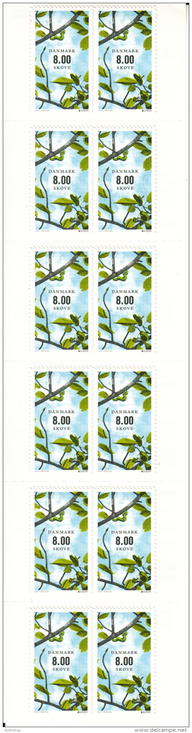 Denmark MNH Scott #1531a Booklet Of 12 8k Caterpillar, Trees - EUROPA - Nuovi