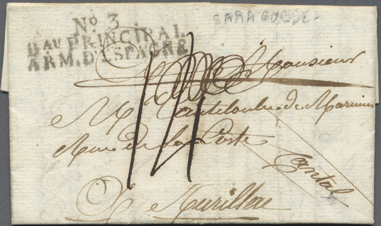 Br Spanien - Vorphilatelie: 1809. Pre-stamp Envelope Written From Saragosse Addressed To France Cancelled By 'No3 - ...-1850 Prephilately