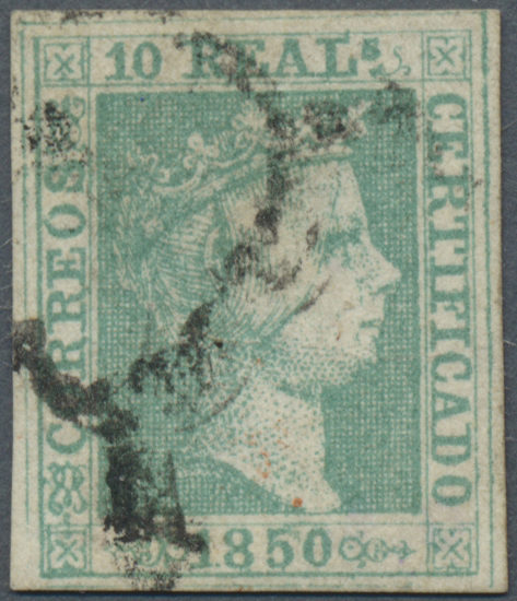 O Spanien: 1850, 10 Reales Grün, Königin Isabella, Feinstes Exemplar, Mehrfach Signiert - Oblitérés