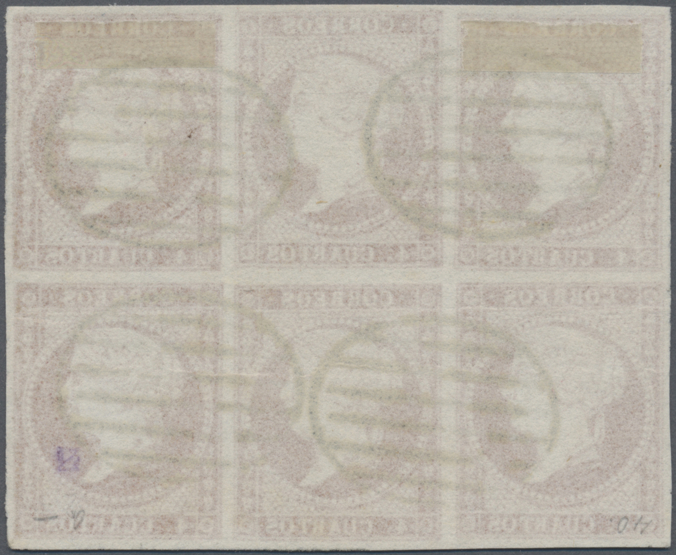 O/ Spanien: 1856, Issabella II Mit Lorbeer 4 Cs Karmin Im SECHSERBLOCK Gestempelt Vier Klaren Ovalen Rost-Stempel - Used Stamps