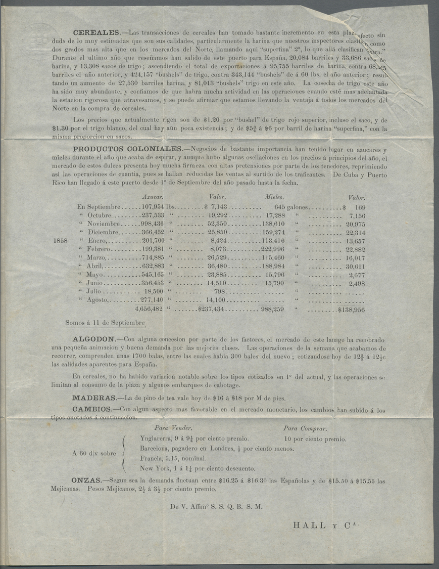 Br Spanien: 1858 (1. Set) Charleston A Palma De Mallorca. 4 Cuartos Mat. Parilla. En El Frente Fechador Y Marca D - Oblitérés