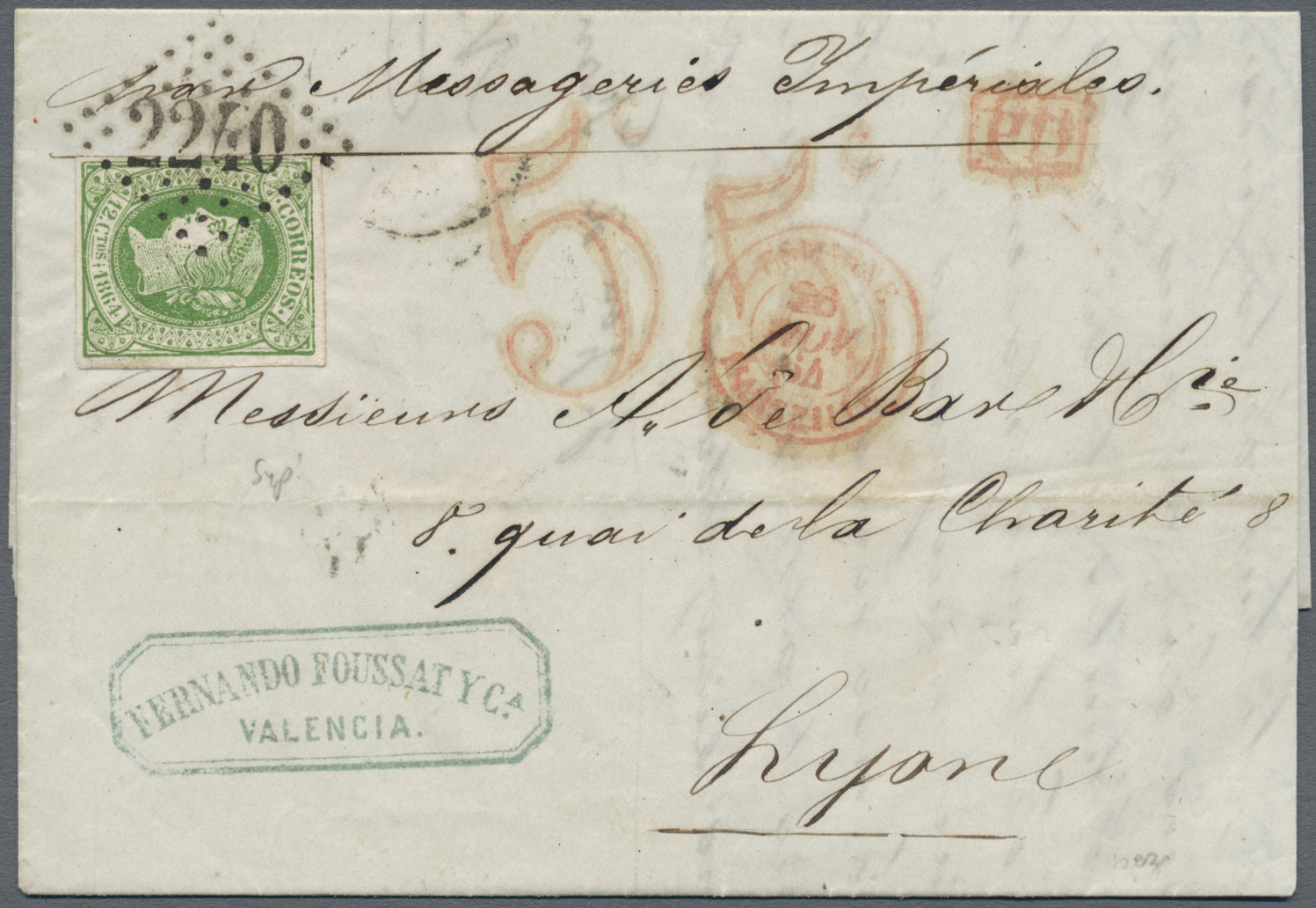 Br Spanien: 1864. Envelope Written From Valencia Dated '.24th Nov 1864' Addressed To France Bearing Spain Yvert 6 - Oblitérés