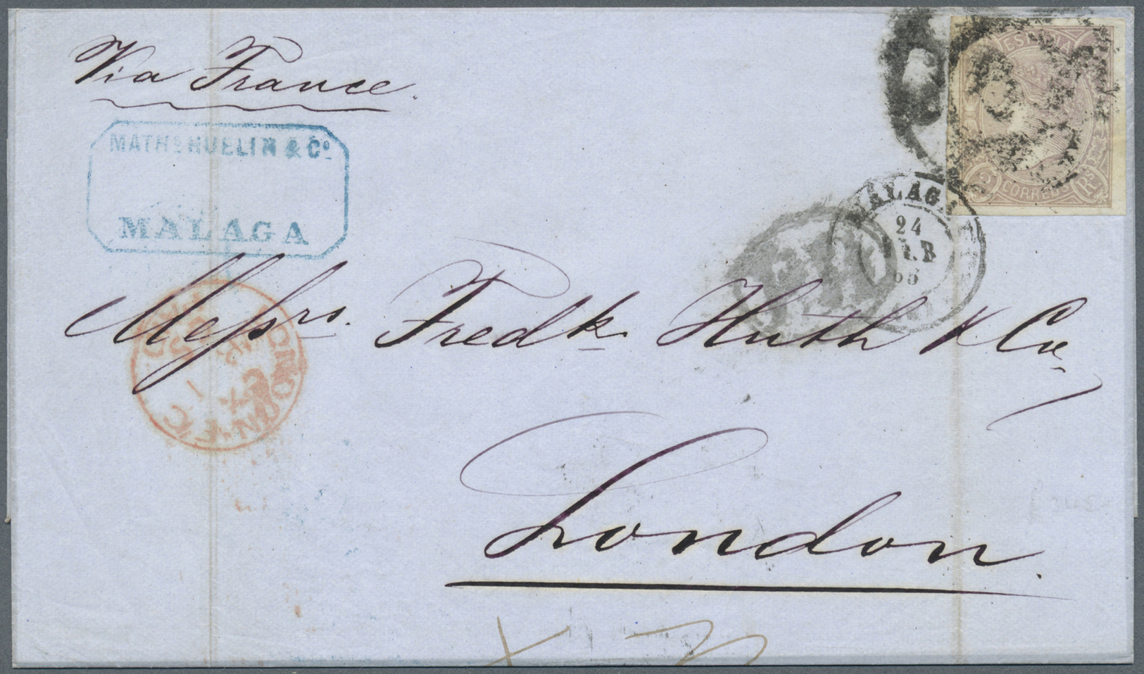 Br Spanien: 1865, 2 R. Lilac, Single Franking On Cover From MALAGA 24.2.65 To London, MADRID Transit 27.2.65 On R - Used Stamps