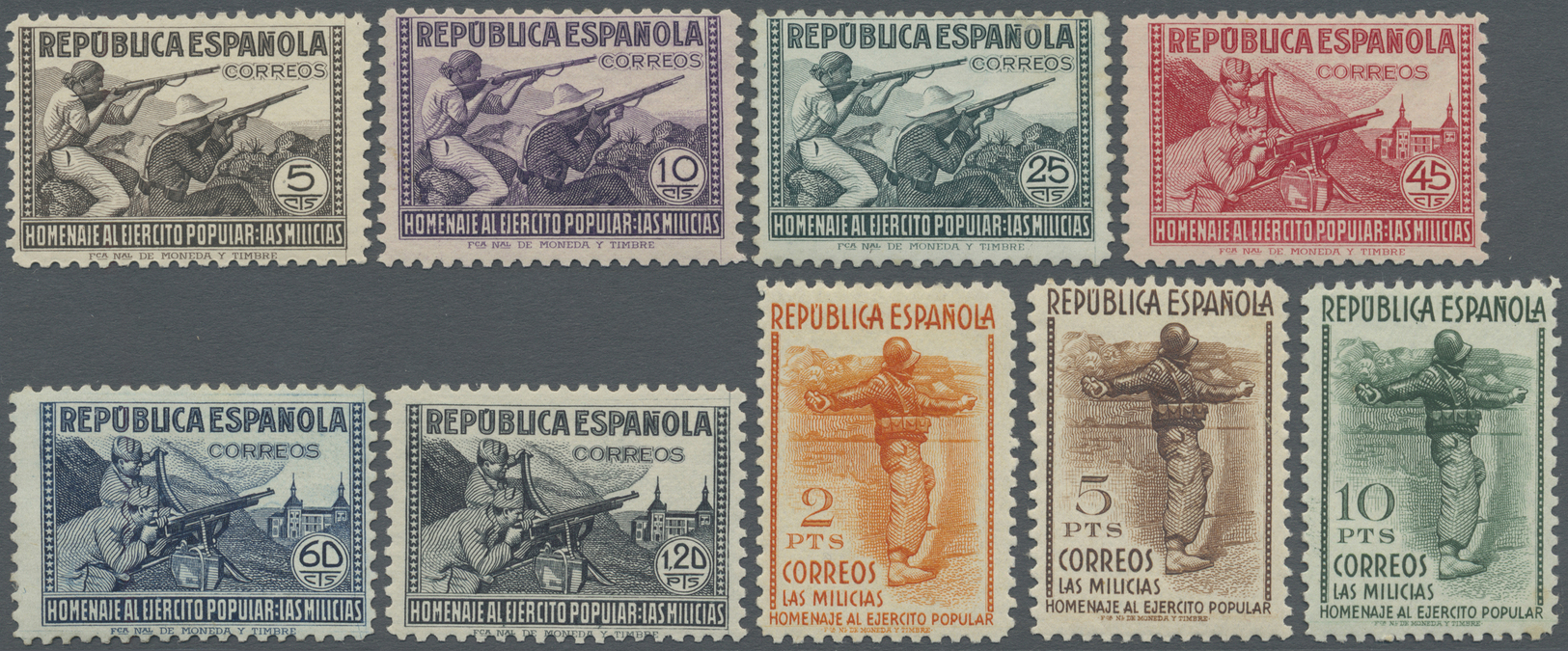 */** Spanien: 1938, Republican Militia, 5c. To 10pts., Complete Set Of Nine Values, Mint O.g. - Used Stamps