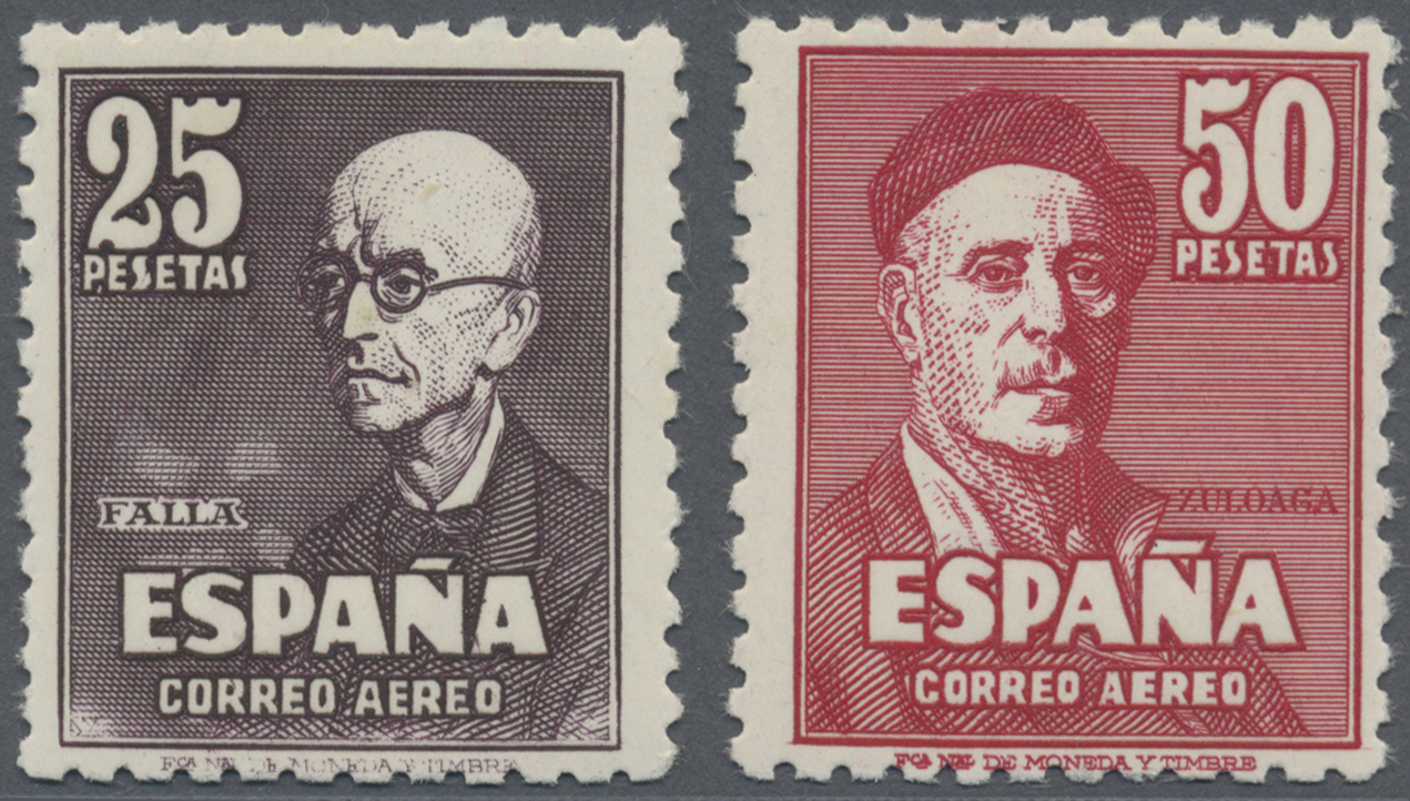** Spanien: 1947, Freimarken De Falla/Zuloaga 25+50 Ptas., Je Mit Rückseitiger Kontrollnummer, Taufrischer Postfr - Oblitérés