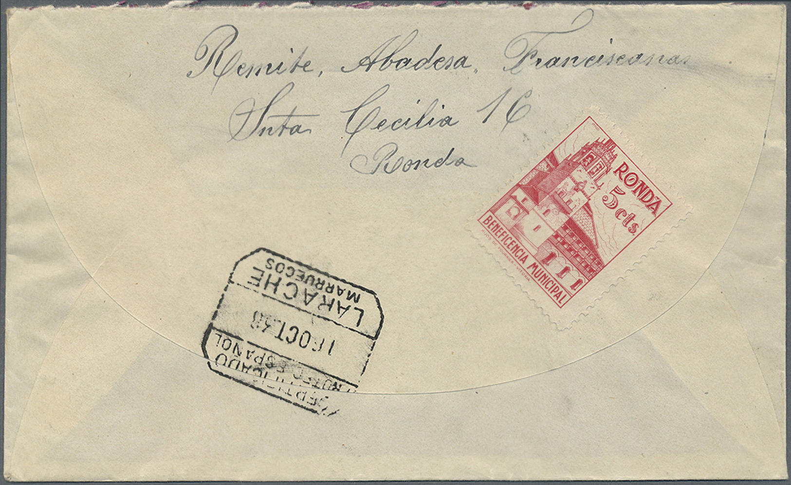 Br Spanische Post In Marokko: 1938. Registered Envelope Addressed To The Duchess De Guise, Larache Bearing Spain - Maroc Espagnol