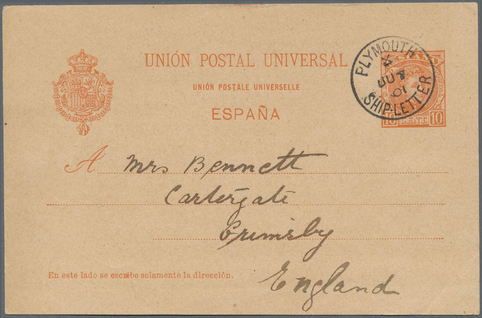 GA Spanien - Ganzsachen: 1901. Postal Stationery Card 10c Red/buff (tears) Written From Las Palmas Addressed To G - 1850-1931