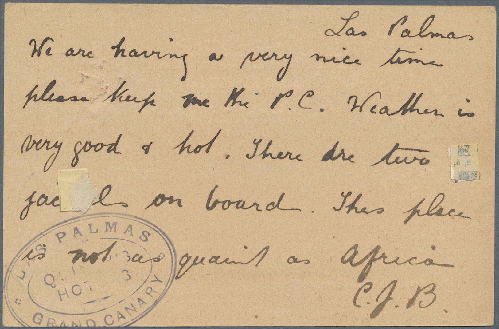 GA Spanien - Ganzsachen: 1901. Postal Stationery Card 10c Red/buff (tears) Written From Las Palmas Addressed To G - 1850-1931