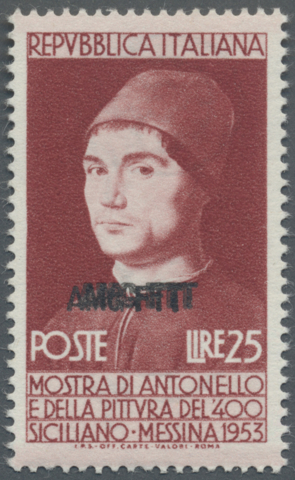 ** Triest - Zone A: 1953, 25l. Antonello, Showing Variety "triple Overprint", Unmounted Mint, Signed And Certific - Neufs