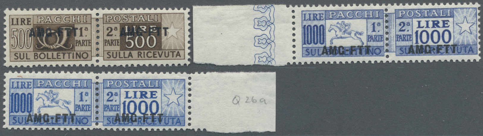 ** Triest - Zone A - Paketmarken: 1949/1954, 1l. To 1000l., Set Of 15 Stamps (incl. 1000l. In Both Perforations), - Postal And Consigned Parcels