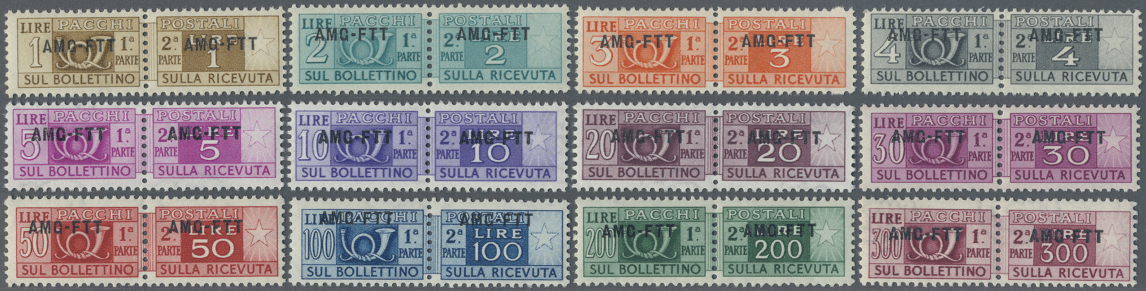 ** Triest - Zone A - Paketmarken: 1949/1954, 1l. To 1000l., Set Of 15 Stamps (incl. 1000l. In Both Perforations), - Colis Postaux/concession