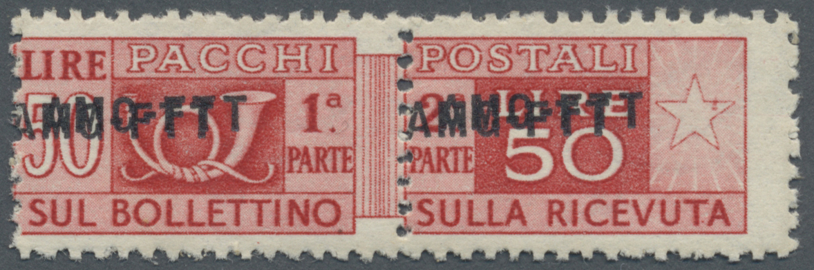 ** Triest - Zone A - Paketmarken: 1950, 50l. Red Showing Variety "double (shifted) Overprint", Unmounted Mint, Si - Postal And Consigned Parcels