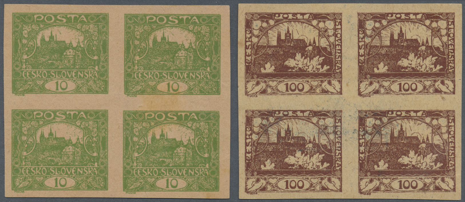 (*)/Brrst Tschechoslowakei: 1920 (approx.). Lot Of 7 Different Stamps "Hradčany Castle" As Proofs And Varieties. No Gum. - Covers & Documents