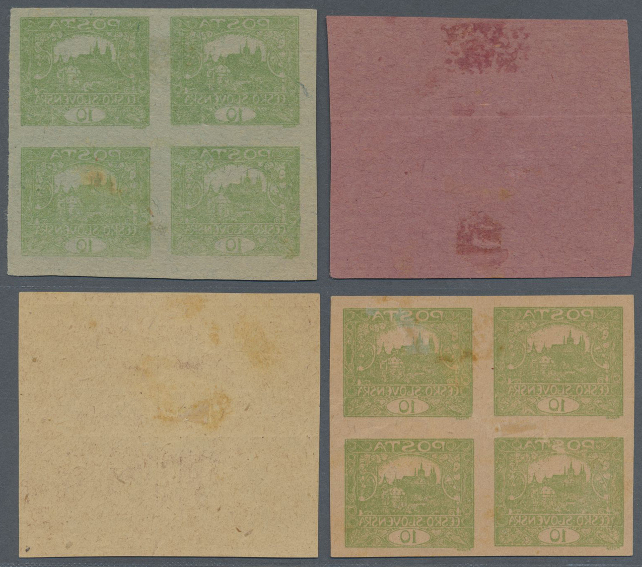 (*)/Brrst Tschechoslowakei: 1920 (approx.). Lot Of 7 Different Stamps "Hradčany Castle" As Proofs And Varieties. No Gum. - Covers & Documents