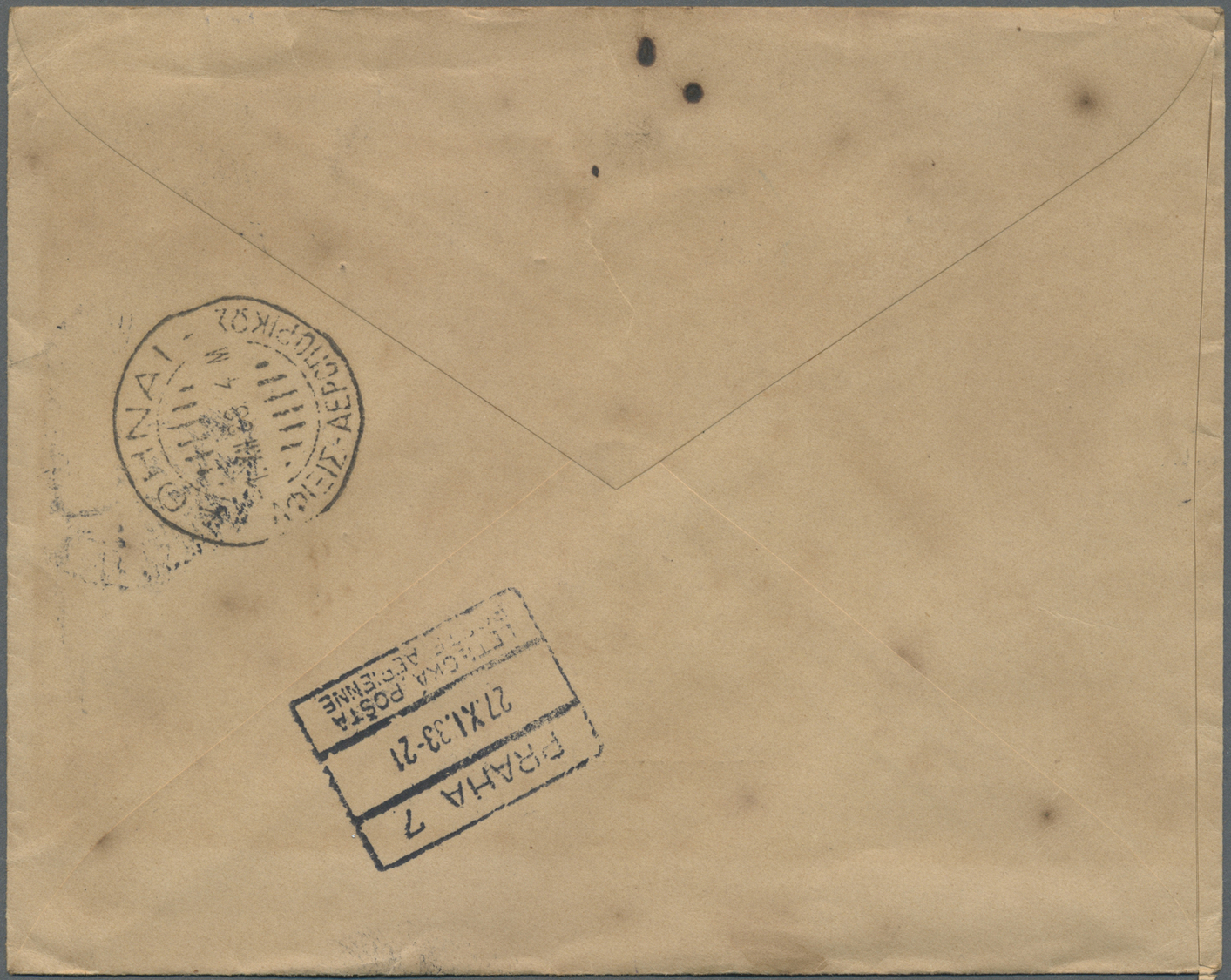 Br Tschechoslowakei: 1933, Airmail 4 K. (2) Tied "KARLSBAD K V 27 XI.33" To Air Mail Cover To Singapore, On Rever - Covers & Documents