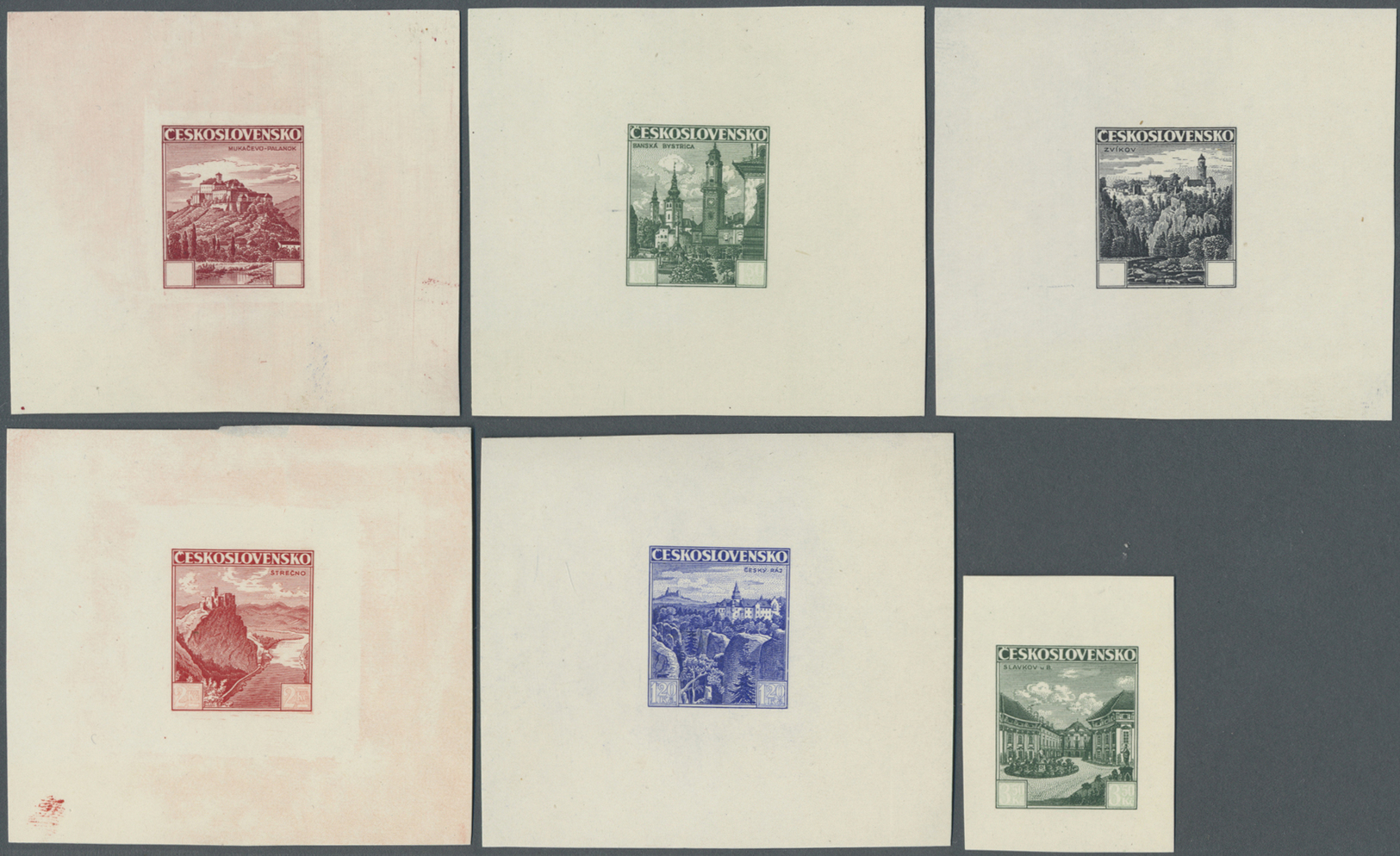 (*) Tschechoslowakei: 1936/1937. Lot Of 10 Epreuves D'artiste For The Complete Definitives Landscapes Set Inclusiv - Storia Postale