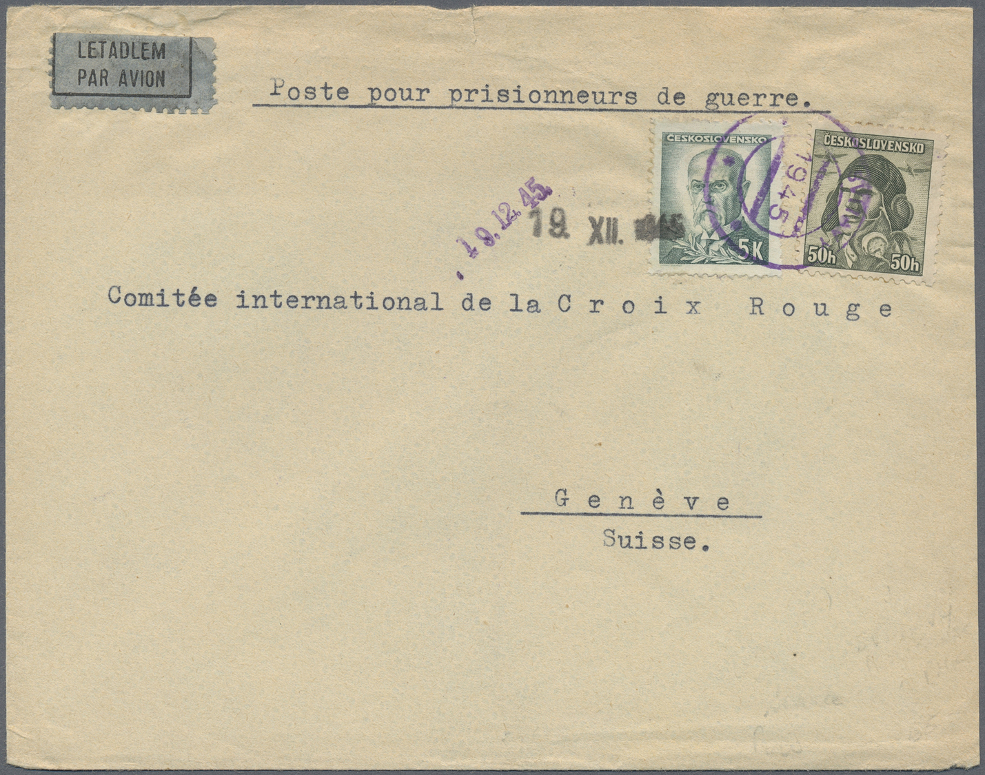 Br Tschechoslowakei: 1945, 50 H Olive And 5 K Green, Tied By Provisional Violet Handstamp SVITAVY 1945 Along With - Covers & Documents