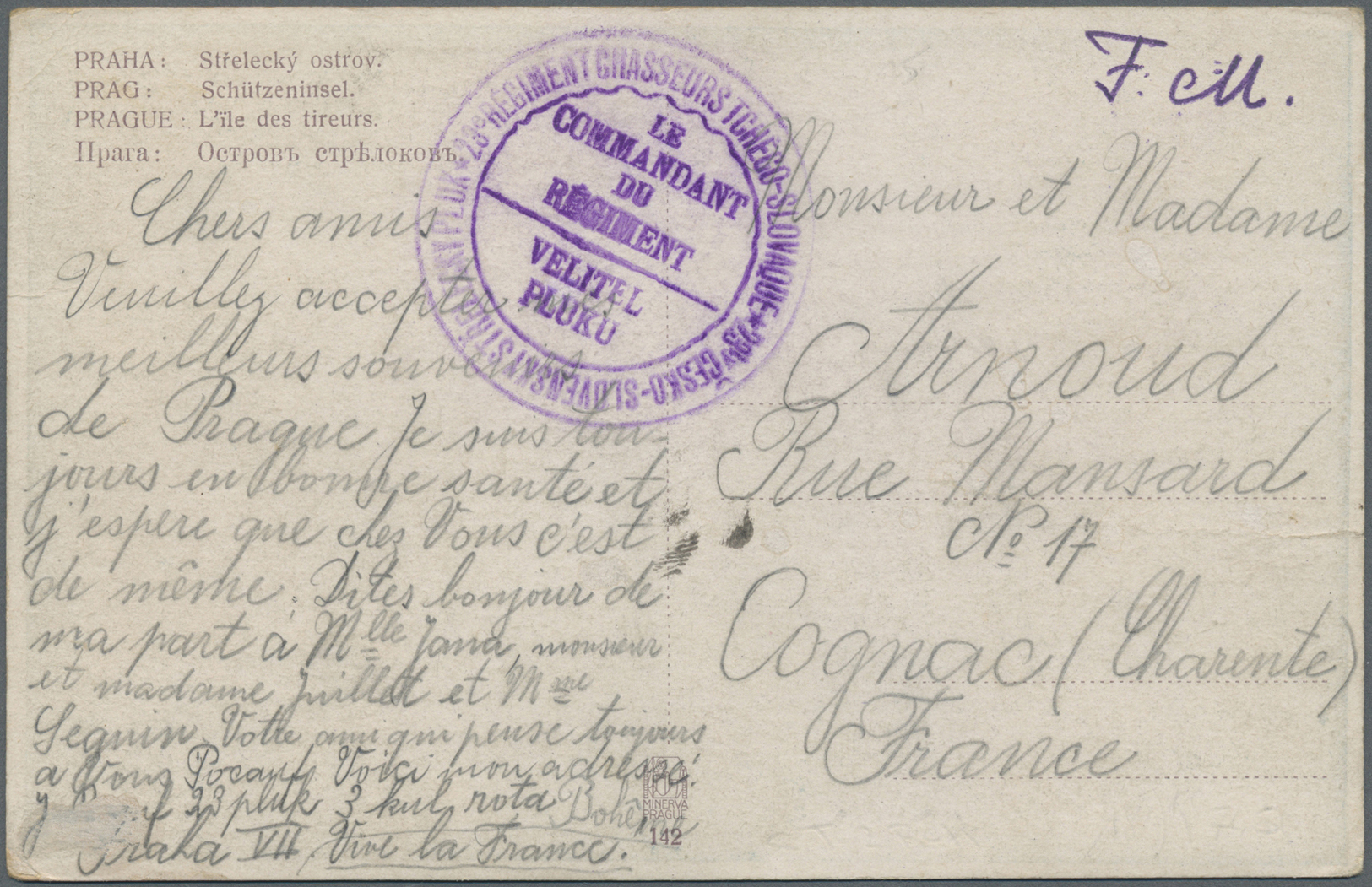 Br Tschechoslowakei - Besonderheiten: 1920 – French Detachment. Stampless Picture Post Card Of ‘Prague’ Endorsed - Altri & Non Classificati