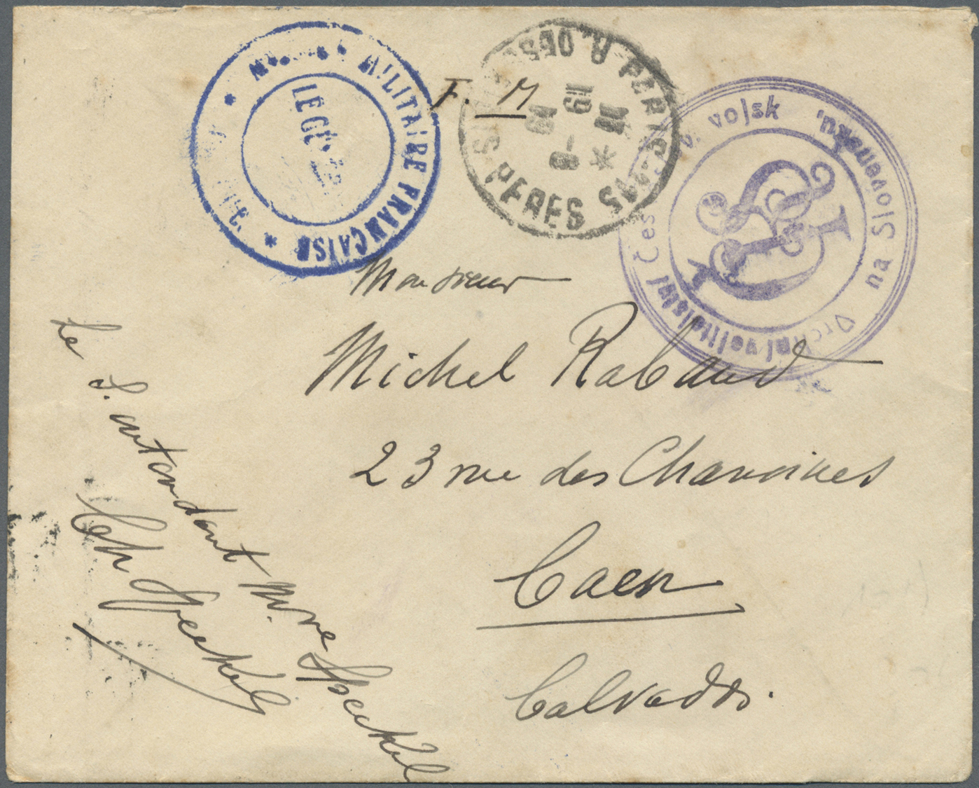 Br Tschechoslowakei - Besonderheiten: 1919 – French Detachment. Stampless Envelope Addressed To Caen Cancelled 'M - Other & Unclassified