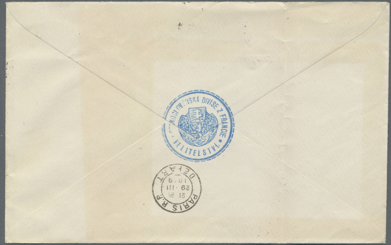 Br Tschechoslowakei - Besonderheiten: 1919 - Czech Military Mission In France. Stampless Envelope (bend) Endorsed - Autres & Non Classés