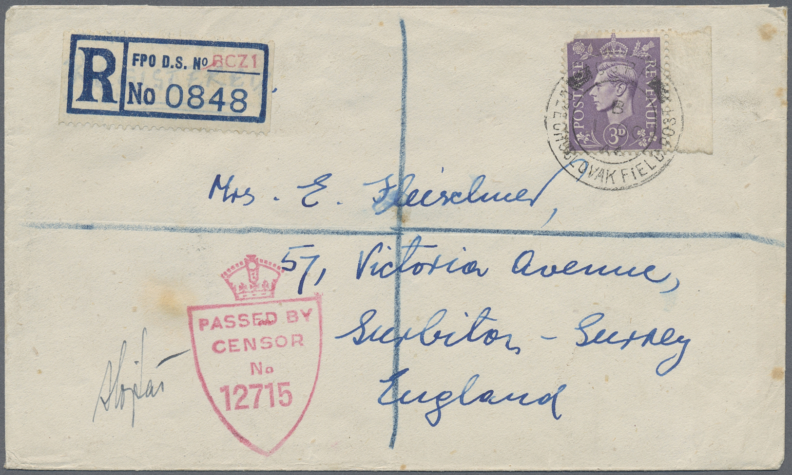 Br Tschechoslowakei - Besonderheiten: 1944. Registered Envelope (stains) Addressed To Surrey Bearing Great Britai - Other & Unclassified