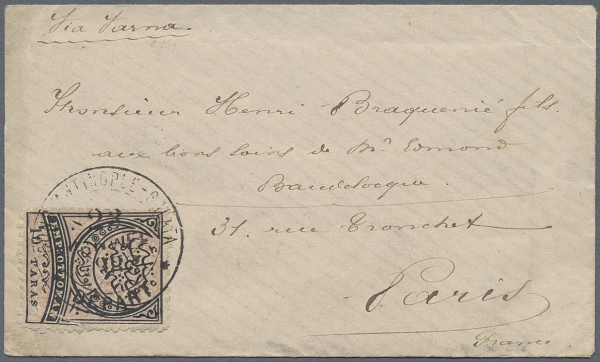 Br Türkei: 1883. Lady's Envelope To Paris Bearing Yvert 44, 10p Black On Lilac Tied By Constantinople-Galata Depa - Lettres & Documents