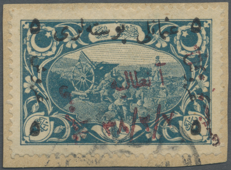 Brrst Türkei: 1922, 5pi. On 2pa. Greenish Blue With Brick-red Typographed Overprint "Tayyare Postasi Hatirasi Antaly - Covers & Documents