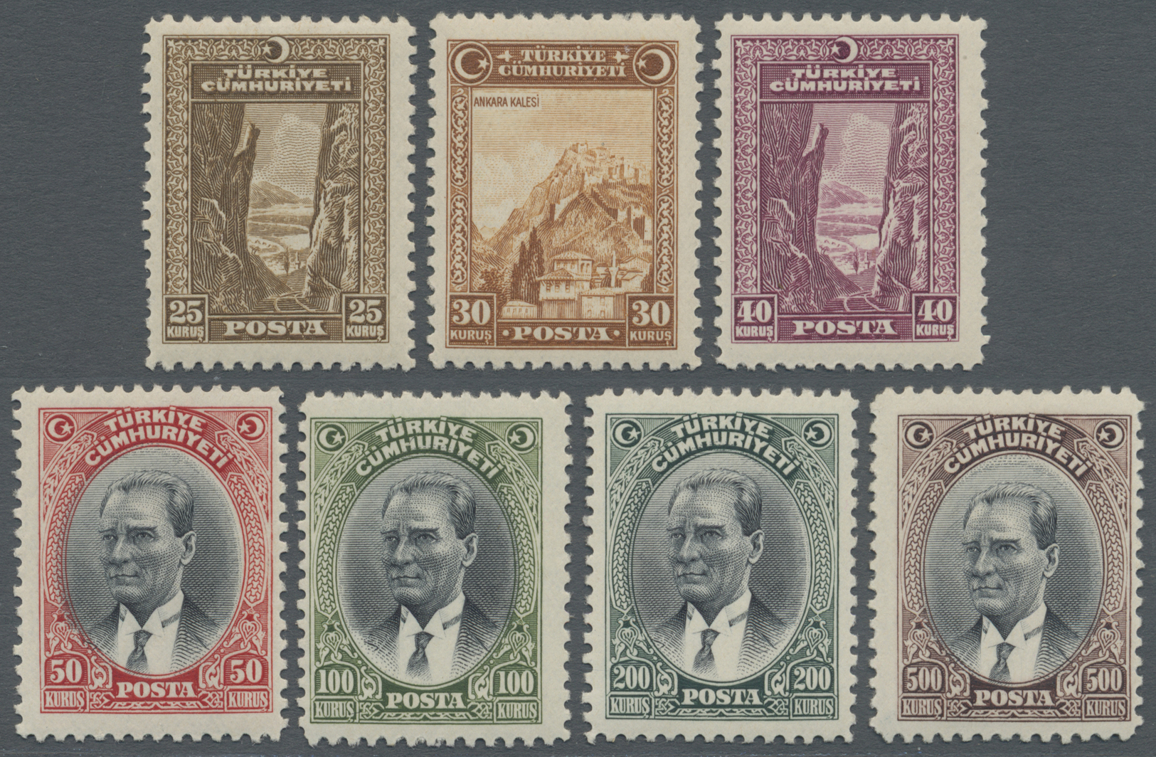 ** Türkei: 1930, Regular Issue Sakarya Canyon And Atatürk 22 Values Mnh Complete. - Covers & Documents