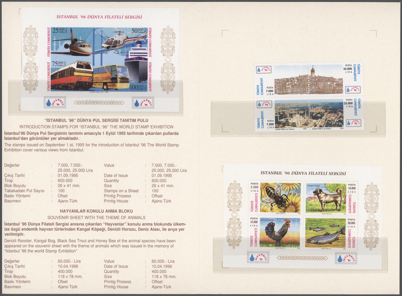 ** Türkei: 1996, Stamp Exhibition ISTANBUL '96, Both Imperforated Souvenir Sheets (with Red And Black Inscription - Covers & Documents