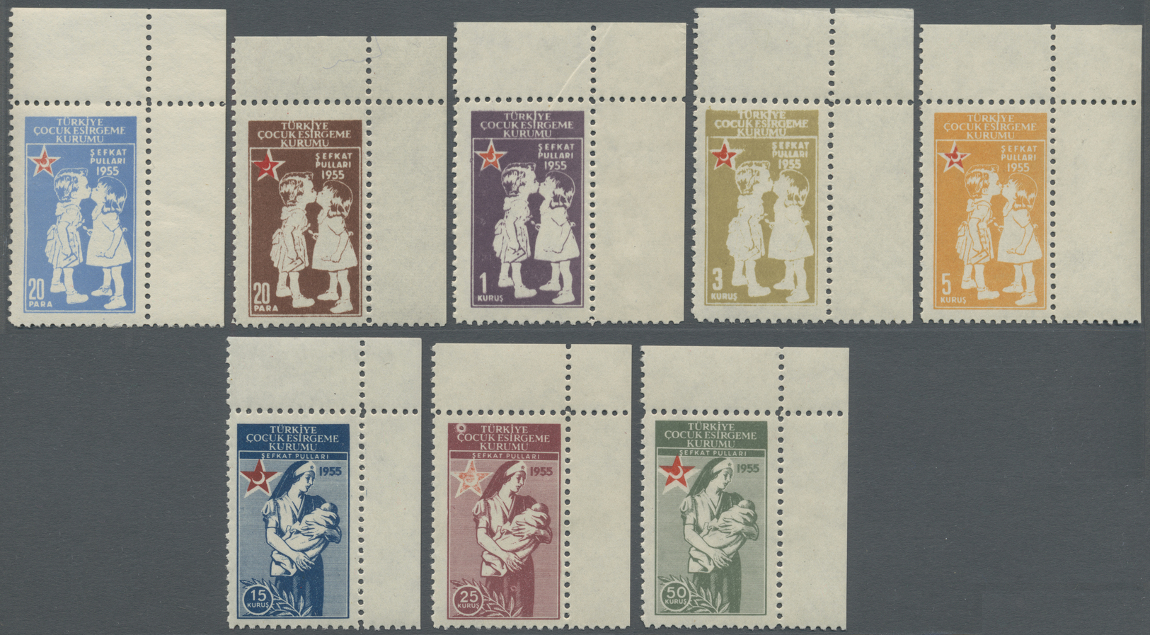 ** Türkei - Zwangszuschlagsmarken Für Den Roten Halbmond: 1955, Complete Set Of 11 Values MNH, (Mi.€ 1.400,-). - Timbres De Bienfaisance