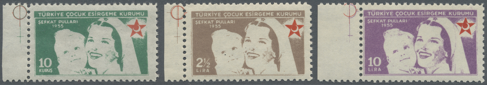 ** Türkei - Zwangszuschlagsmarken Für Den Roten Halbmond: 1955, Complete Set Of 11 Values MNH, (Mi.€ 1.400,-). - Timbres De Bienfaisance