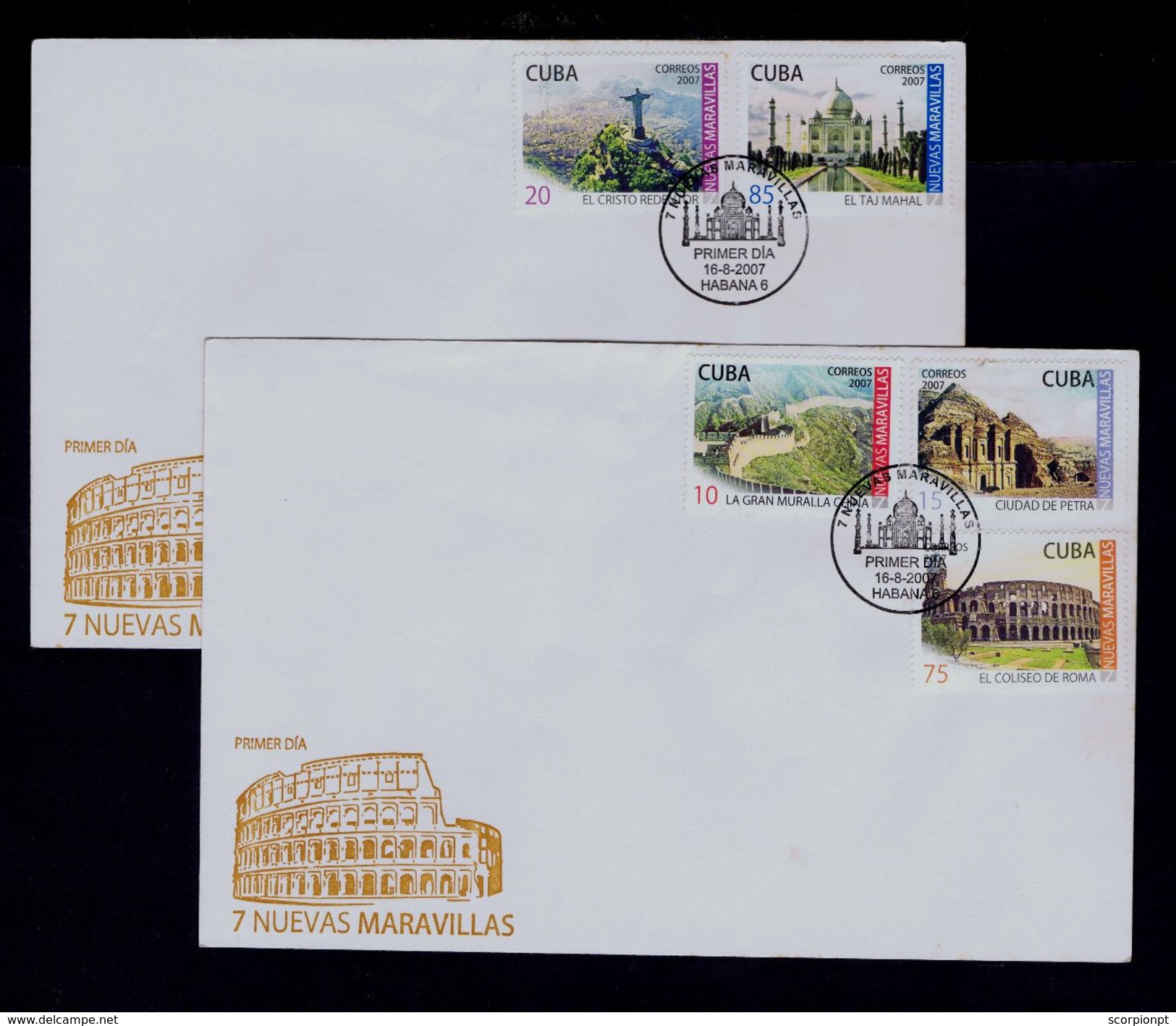 Petra City Coliseo De Roma ITALY Taj Mahal INDIA Cristo BRAZIL Redentor Grande Muraille De Chine CUBA (2)fdcover Sp4784 - Other & Unclassified