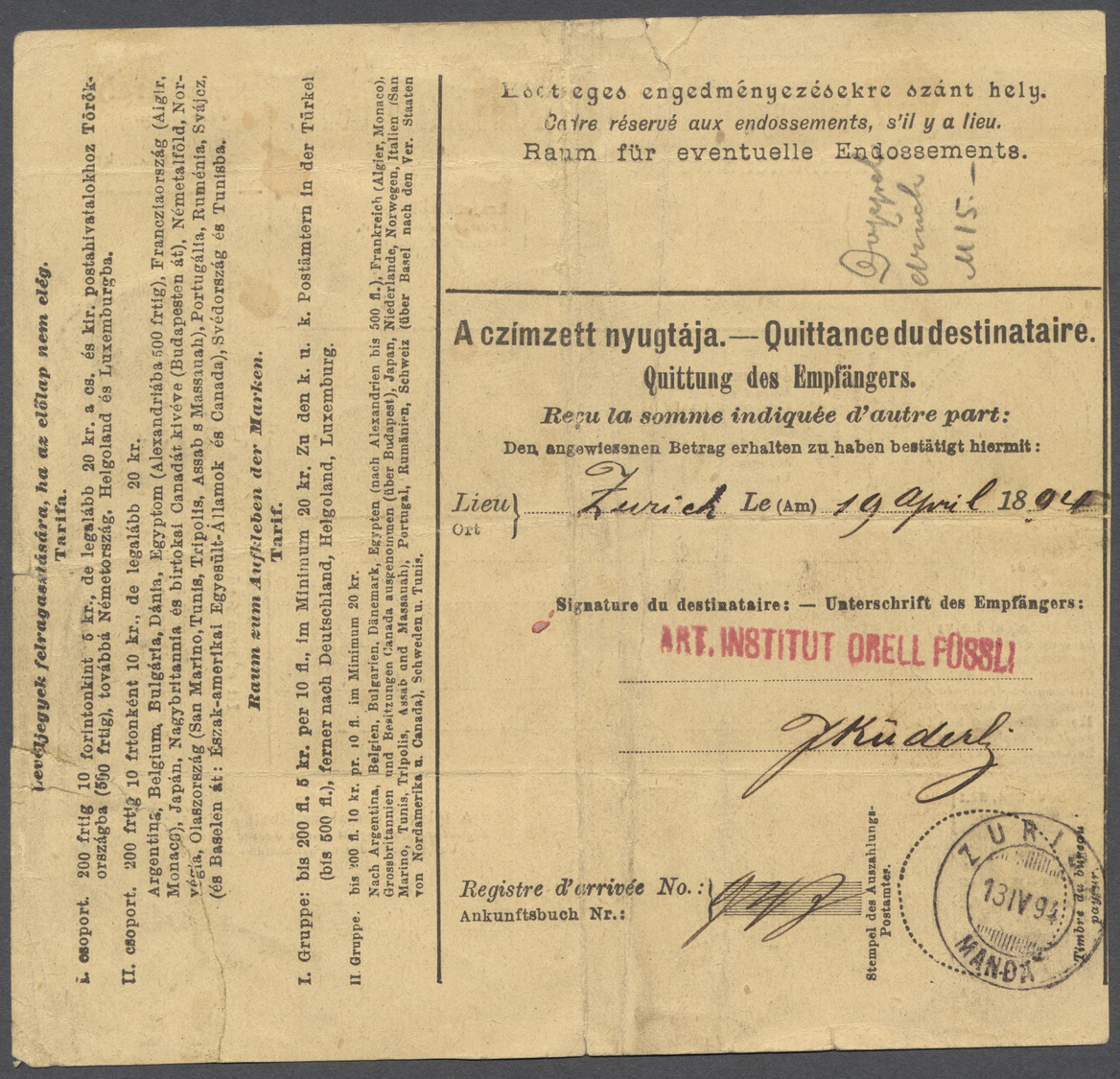 Br Ungarn: 1881: 20 K. Grau/schwarz, Klarer, Deutlich Versetzter Doppeldruck, Luxusstück Auf Feiner "Internationa - Lettres & Documents